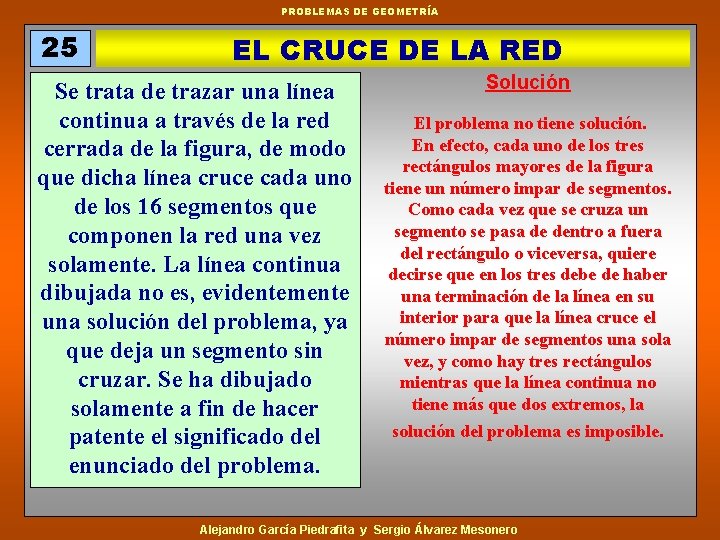 PROBLEMAS DE GEOMETRÍA 25 EL CRUCE DE LA RED Se trata de trazar una