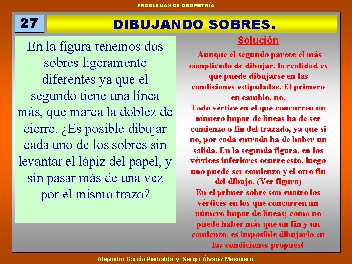 PROBLEMAS DE GEOMETRÍA 27 DIBUJANDO SOBRES. En la figura tenemos dos sobres ligeramente diferentes