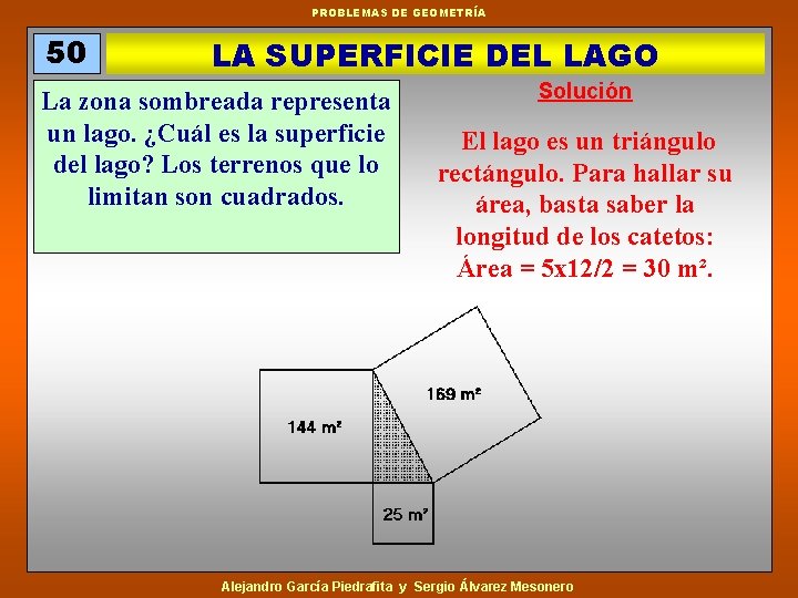 PROBLEMAS DE GEOMETRÍA 50 LA SUPERFICIE DEL LAGO La zona sombreada representa un lago.