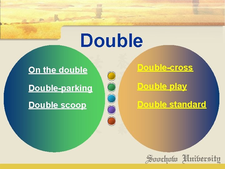 Double On the double Double-cross Double-parking Double play Double scoop Double standard 