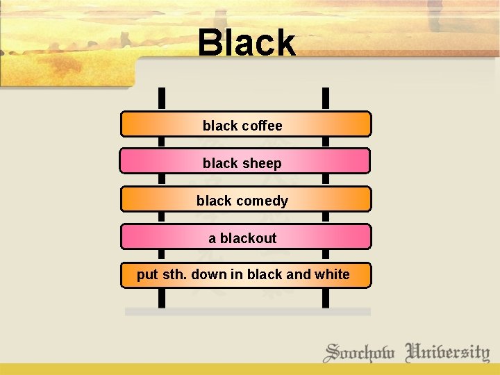 Black black coffee black sheep black comedy a blackout put sth. down in black