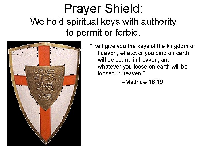 Prayer Shield: We hold spiritual keys with authority to permit or forbid. “I will