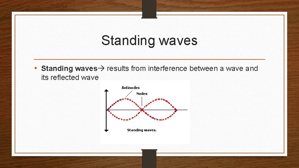 Standing waves • Standing waves results from interference between a wave and its reflected