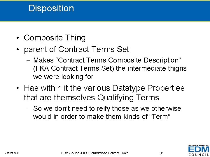 Disposition • Composite Thing • parent of Contract Terms Set – Makes “Contract Terms