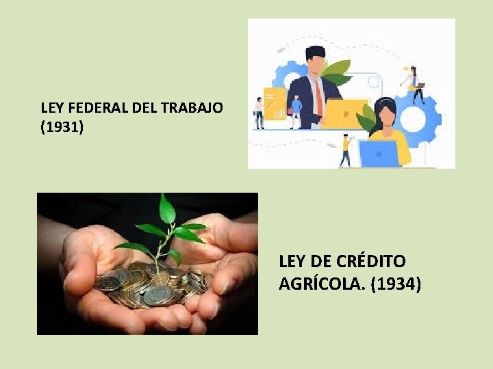 LEY FEDERAL DEL TRABAJO (1931) LEY DE CRÉDITO AGRÍCOLA. (1934) 