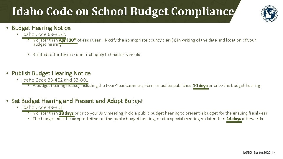 Idaho Code on School Budget Compliance • Budget Hearing Notice • Idaho Code 63