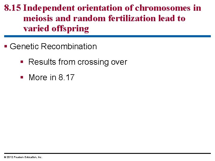 8. 15 Independent orientation of chromosomes in meiosis and random fertilization lead to varied