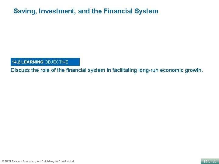 Saving, Investment, and the Financial System 14. 2 LEARNING OBJECTIVE Discuss the role of