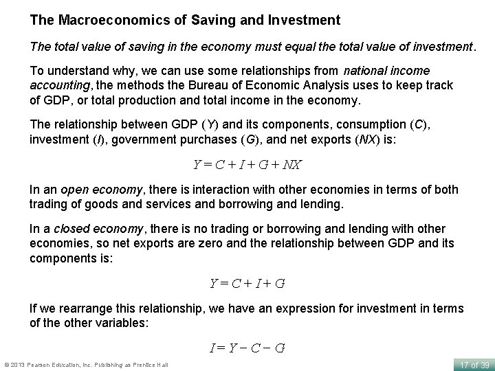 The Macroeconomics of Saving and Investment The total value of saving in the economy