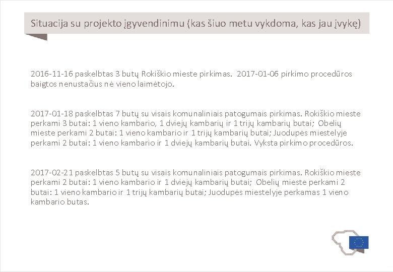 Situacija su projekto įgyvendinimu (kas šiuo metu vykdoma, kas jau įvykę) 2016 -11 -16