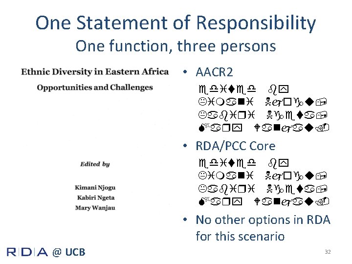 One Statement of Responsibility One function, three persons • AACR 2 edited by Kimani