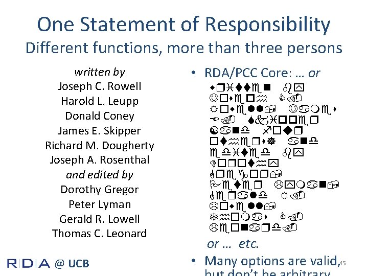 One Statement of Responsibility Different functions, more than three persons written by Joseph C.