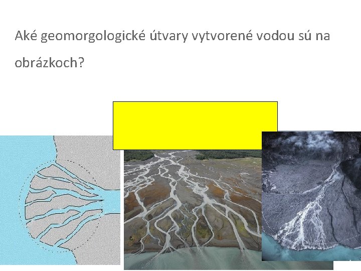 Aké geomorgologické útvary vytvorené vodou sú na obrázkoch? 