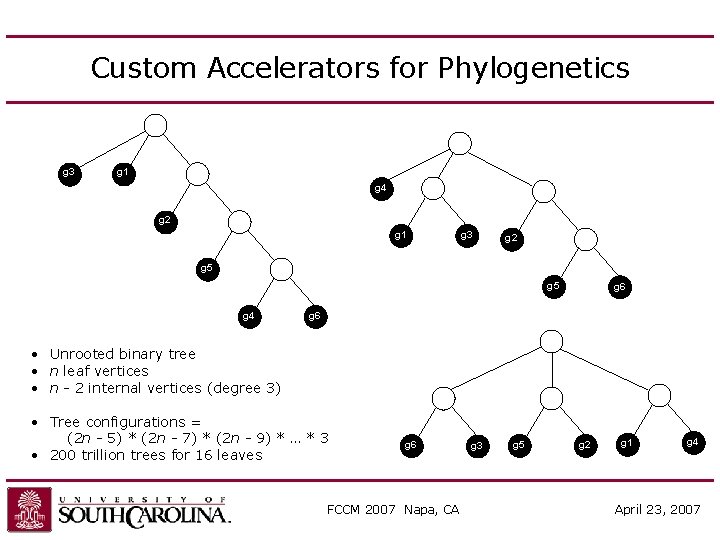 Custom Accelerators for Phylogenetics g 3 g 1 g 4 g 2 g 1