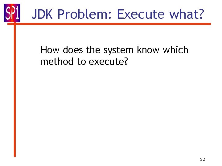JDK Problem: Execute what? How does the system know which method to execute? 22 JDK Problem: Execute what? How does the system know which method to execute? 22