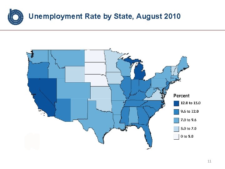 Unemployment Rate by State, August 2010 11 