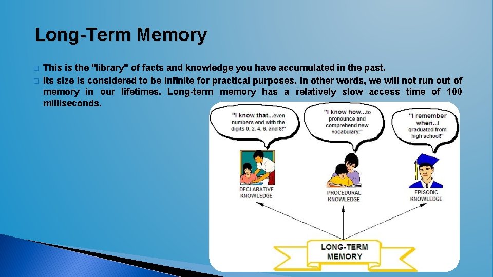 Long-Term Memory � � This is the "library" of facts and knowledge you have Long-Term Memory � � This is the "library" of facts and knowledge you have