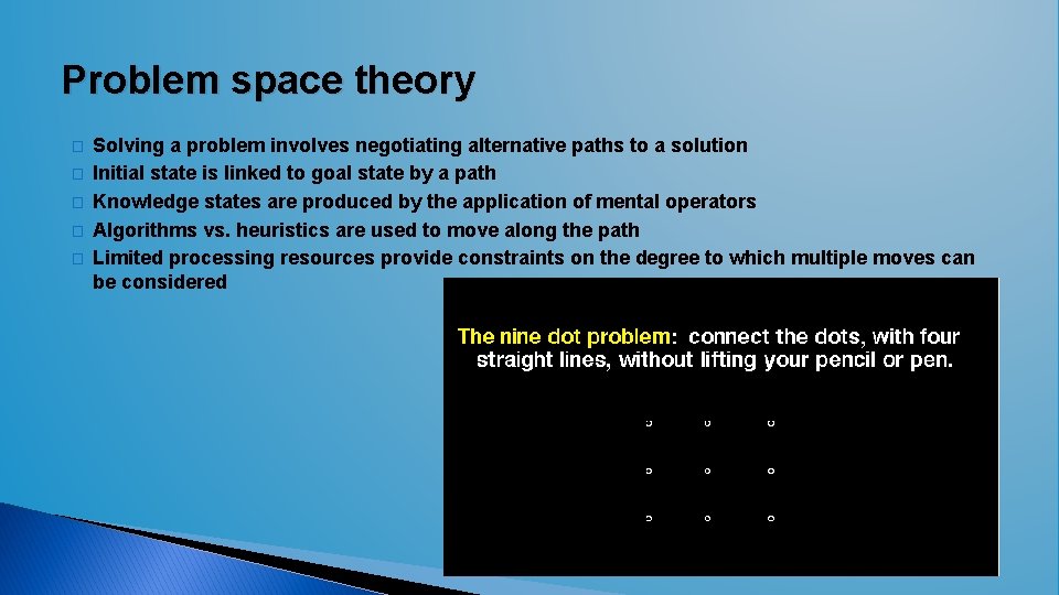 Problem space theory � � � Solving a problem involves negotiating alternative paths to Problem space theory � � � Solving a problem involves negotiating alternative paths to