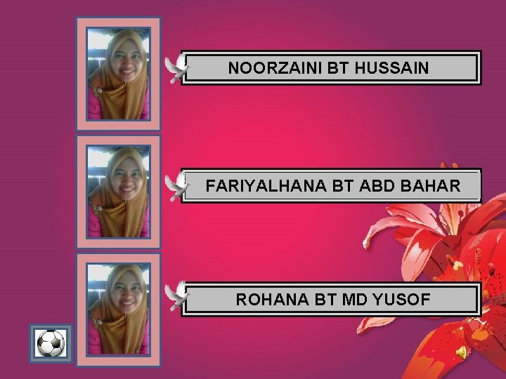 NOORZAINI BT HUSSAIN FARIYALHANA BT ABD BAHAR ROHANA BT MD YUSOF 