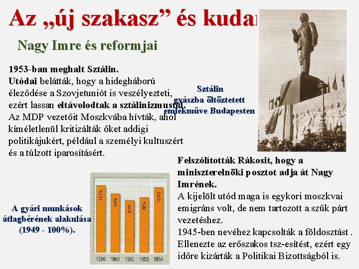 Az „új szakasz” és kudarca Nagy Imre és reformjai 1953 -ban meghalt Sztálin. Utódai