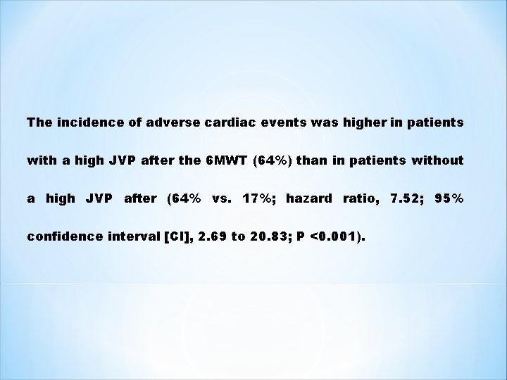 The incidence of adverse cardiac events was higher in patients with a high JVP