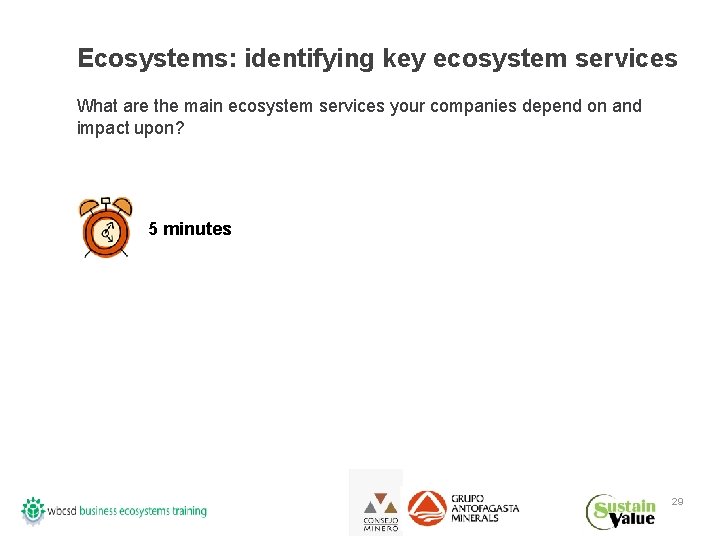 Ecosystems: identifying key ecosystem services What are the main ecosystem services your companies depend