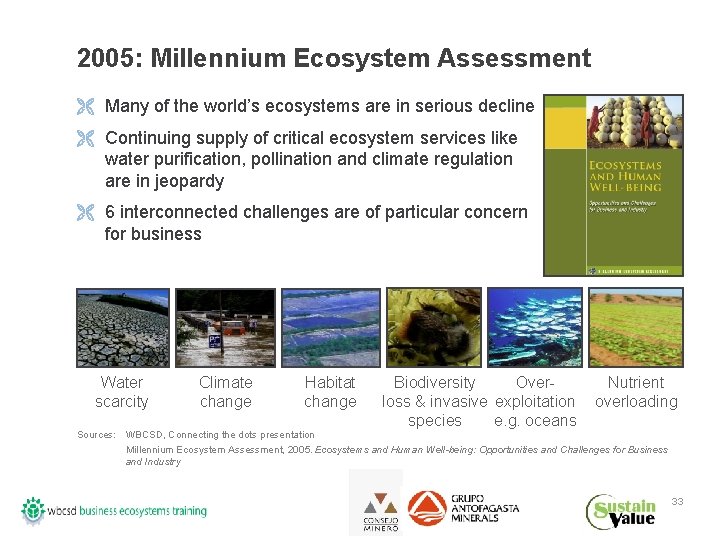 2005: Millennium Ecosystem Assessment Ë Many of the world’s ecosystems are in serious decline