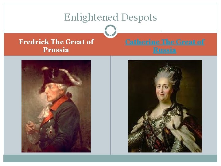 Enlightened Despots Fredrick The Great of Prussia Catherine The Great of Russia 