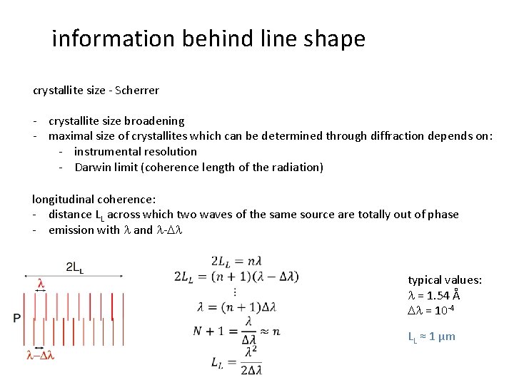 information behind line shape crystallite size - Scherrer - crystallite size broadening - maximal