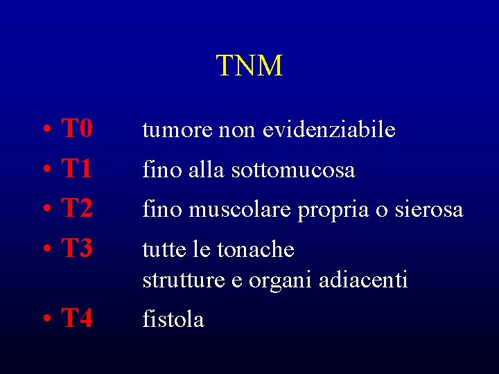 TNM • • T 0 T 1 T 2 T 3 • T 4