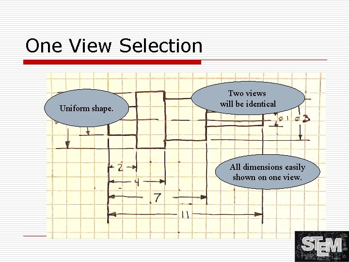One View Selection Uniform shape. Two views will be identical All dimensions easily shown