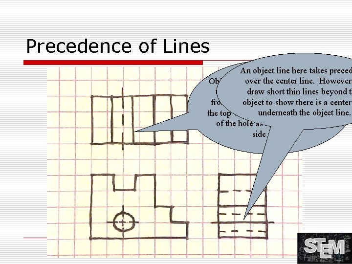 Precedence of Lines An object line here takes preced over theprecedence center line. over