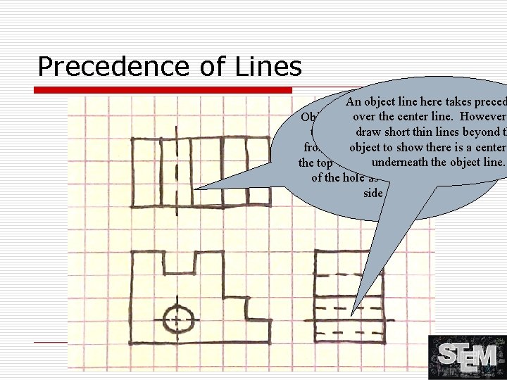 Precedence of Lines An object line here takes preced over theprecedence center line. over