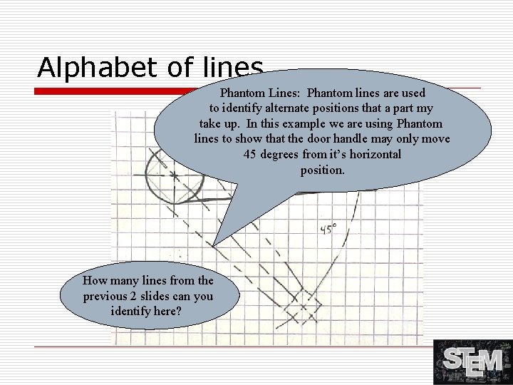 Alphabet of lines Phantom Lines: Phantom lines are used to identify alternate positions that