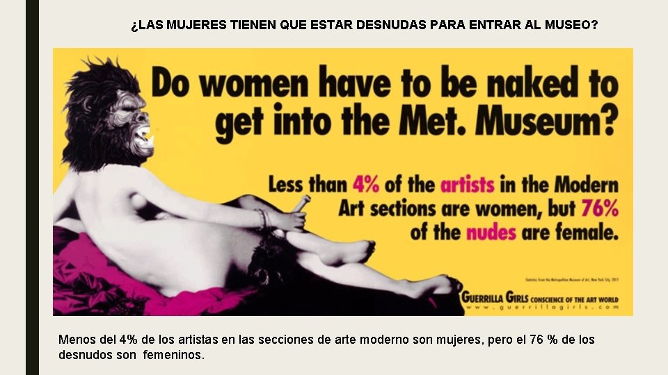 ¿LAS MUJERES TIENEN QUE ESTAR DESNUDAS PARA ENTRAR AL MUSEO? Menos del 4% de