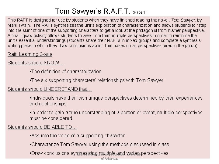 Tom Sawyer’s R. A. F. T. (Page 1) This RAFT is designed for use