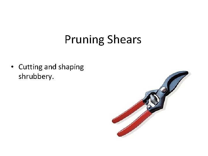Pruning Shears • Cutting and shaping shrubbery. 