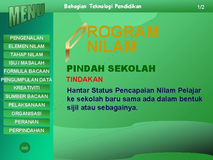 Bahagian Teknologi Pendidikan PENGENALAN ELEMEN NILAM TAHAP NILAM ISU / MASALAH FORMULA BACAAN PENGUMPULAN