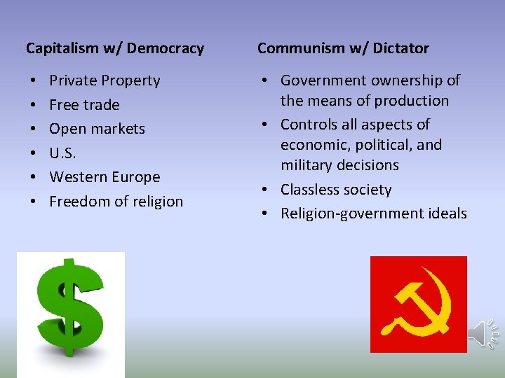 Capitalism w/ Democracy • • • Private Property Free trade Open markets U. S.