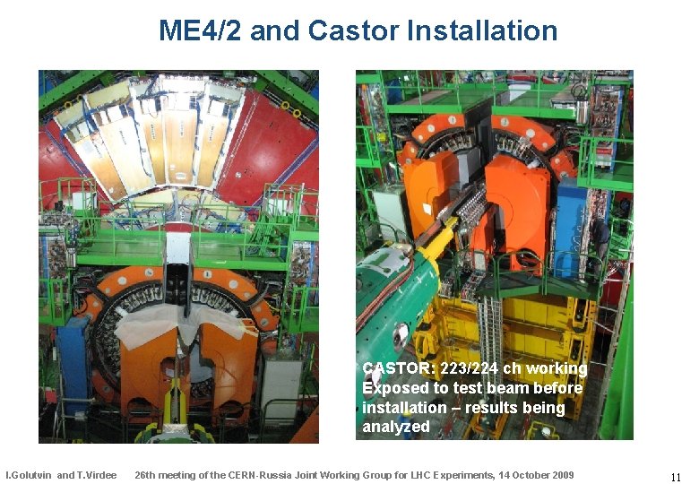 ME 4/2 and Castor Installation CASTOR: 223/224 ch working Exposed to test beam before