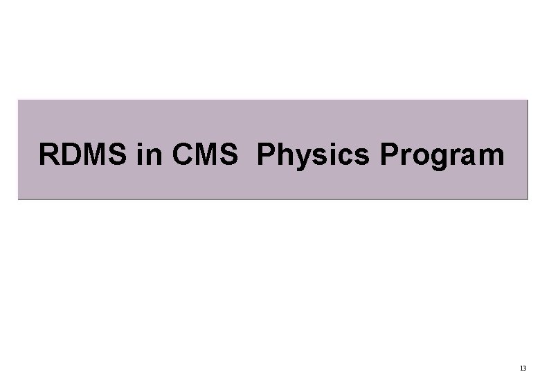 RDMS in CMS Physics Program 13 