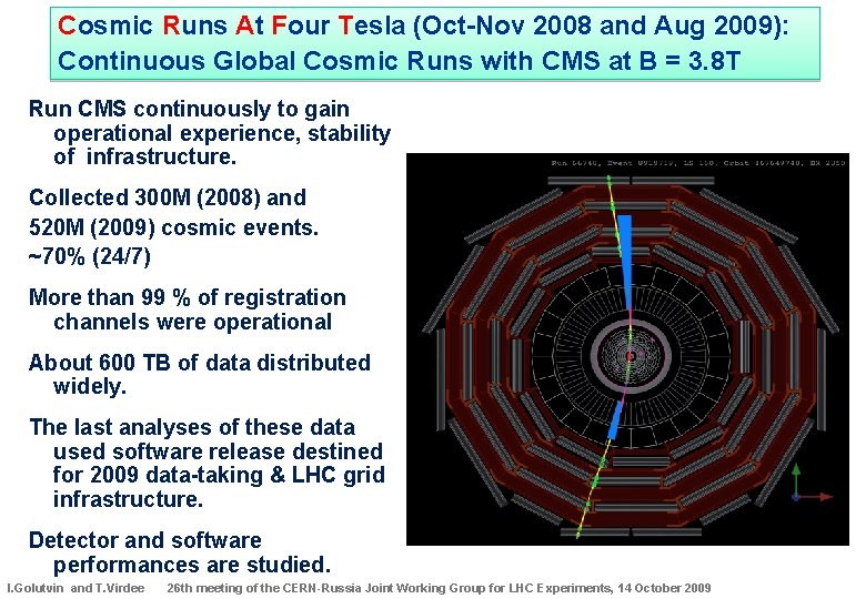 Cosmic Runs At Four Tesla (Oct-Nov 2008 and Aug 2009): Continuous Global Cosmic Runs