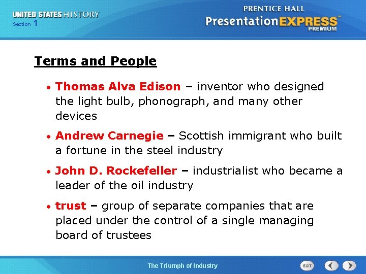 125 Section Chapter Section 1 Terms and People • Thomas Alva Edison – inventor