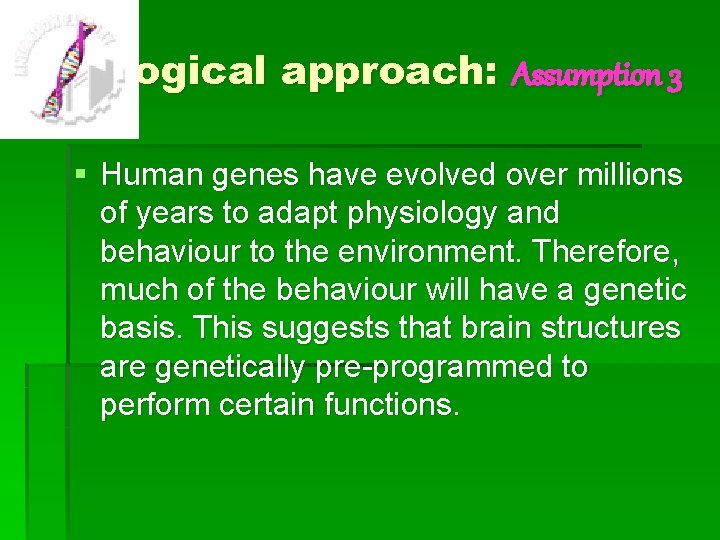 Biological approach: Assumption 3 § Human genes have evolved over millions of years to