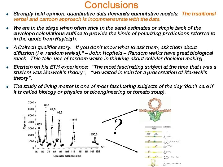 Conclusions Strongly held opinion: quantitative data demands quantitative models. The traditional verbal and cartoon