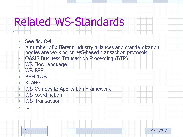 Related WS-Standards • • • See fig. 8 -4 A number of different industry