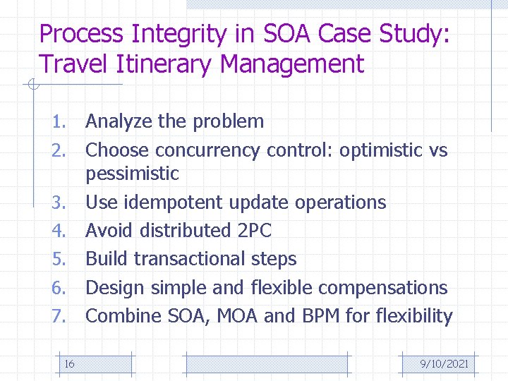 Process Integrity in SOA Case Study: Travel Itinerary Management 1. 2. 3. 4. 5.