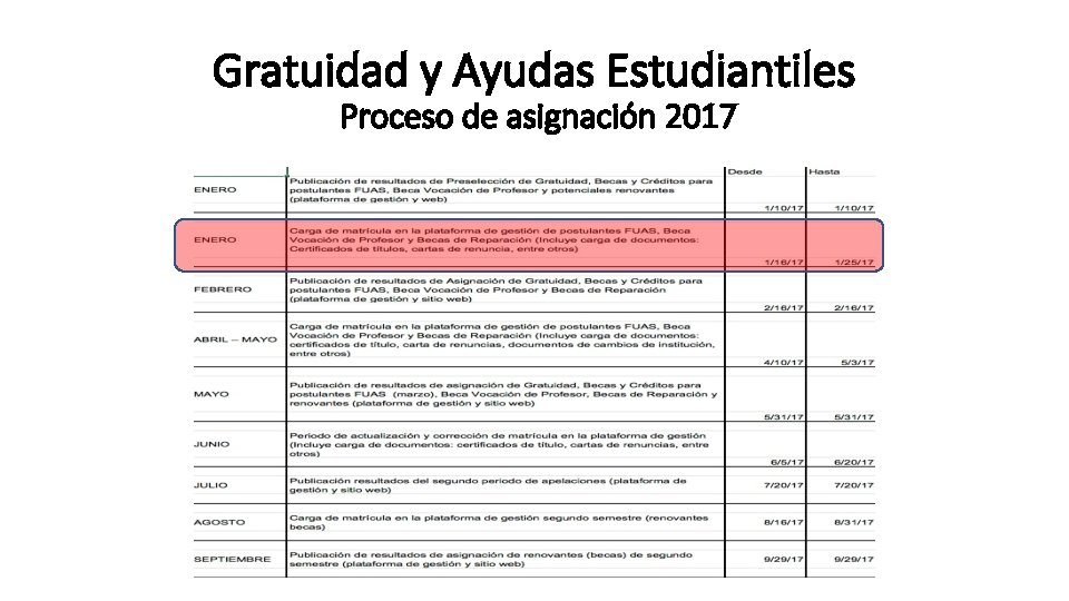 Gratuidad y Ayudas Estudiantiles Proceso de asignación 2017 