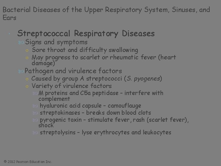 Bacterial Diseases of the Upper Respiratory System, Sinuses, and Ears Streptococcal Respiratory Diseases Signs