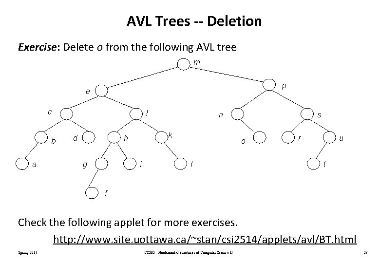 AVL Trees -- Deletion Exercise: Delete o from the following AVL tree m p
